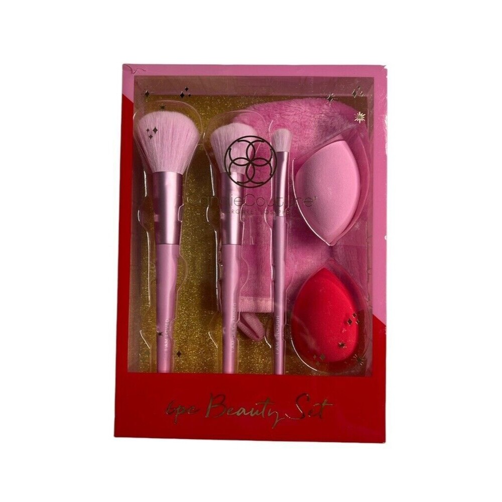 New Candie Couture Pink 6pc Beauty Makeup Tools Brush Sponge makeup remover set